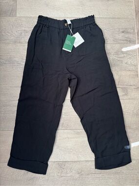 Halara Black High Waisted Zipper Pocket Cropped Linen-Feel Pants small casual